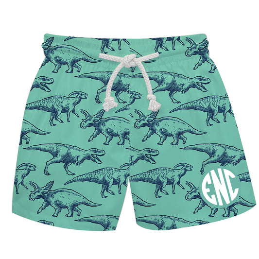 Dinosaurs Print Monogram Turquoise Swimtrunk - Wimziy&Co.