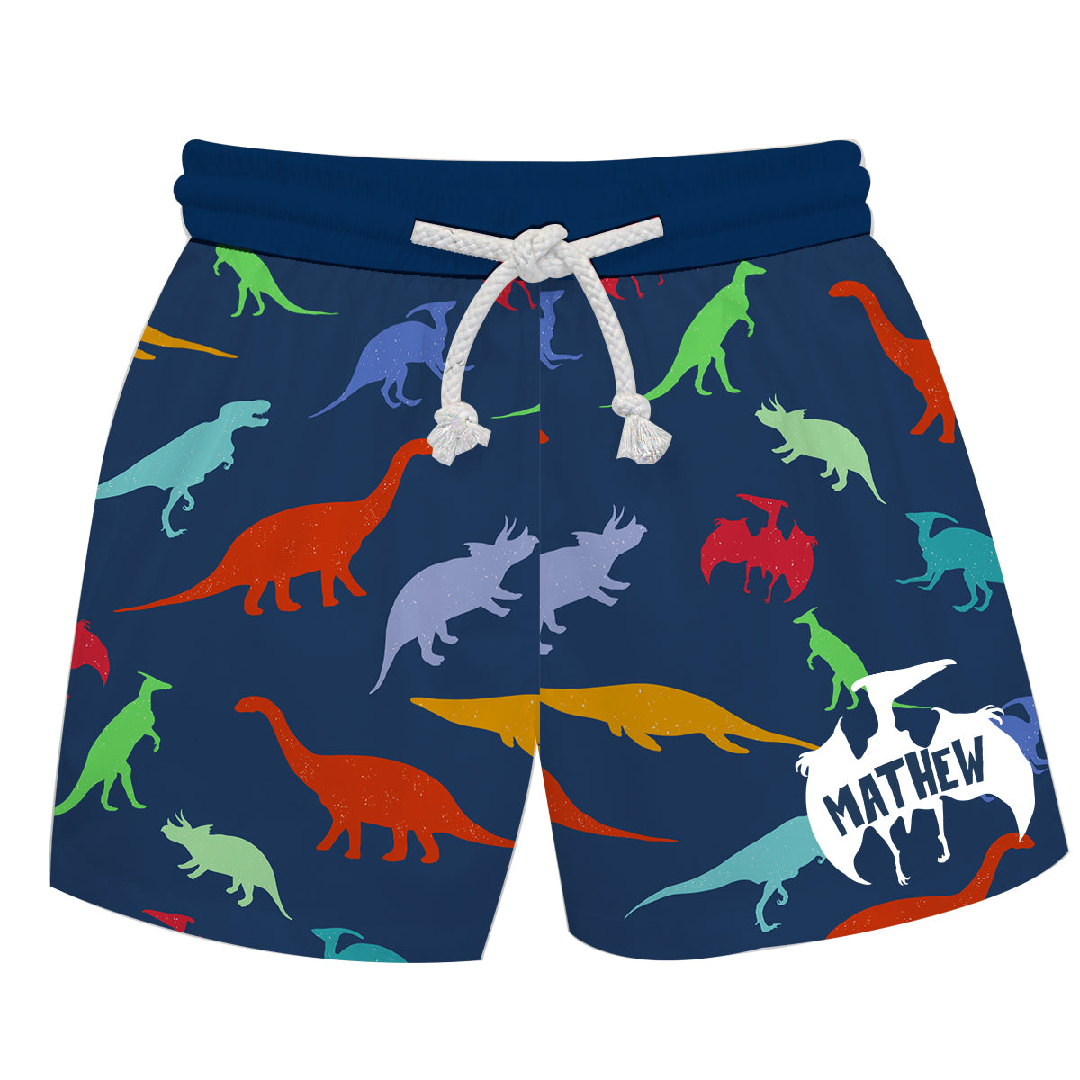 Dinosaurs Personalized Name Print Navy Swimtrunk