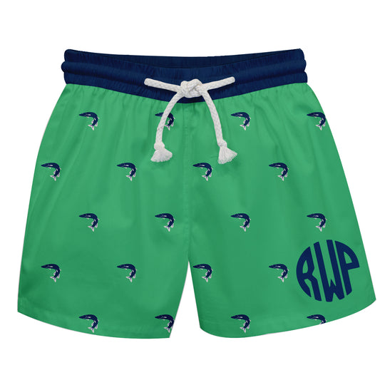 Fish Print Personalized Monogram Green Swimtrunk
