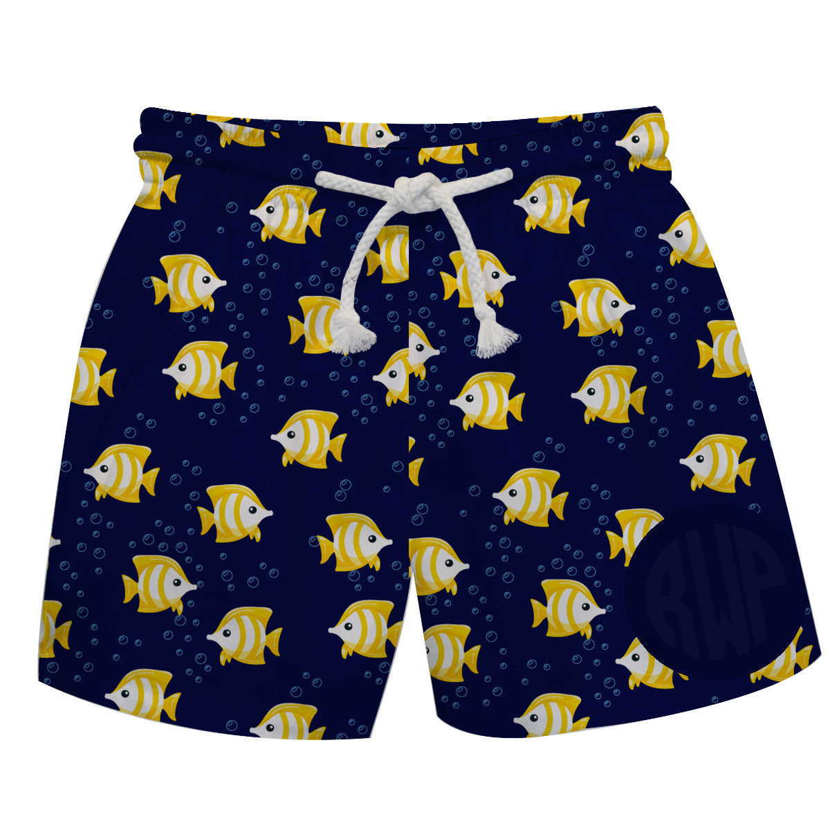 Fish Print Monogram Navy Swimtrunk - Wimziy&Co.