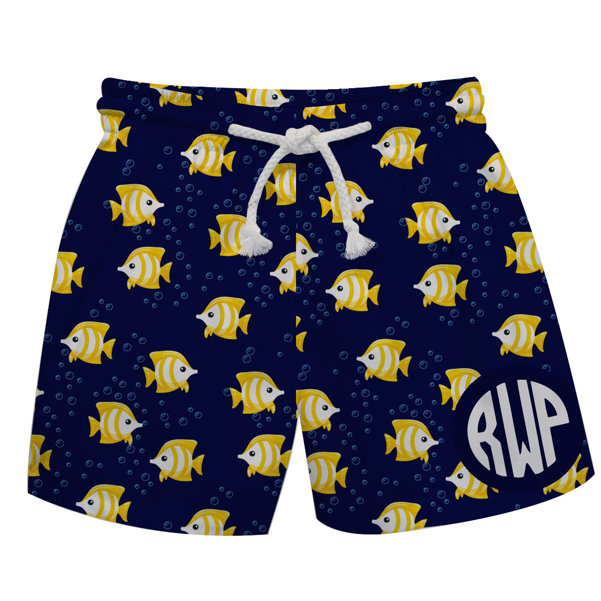 Fish Print Monogram Navy Swimtrunk - Wimziy&Co.