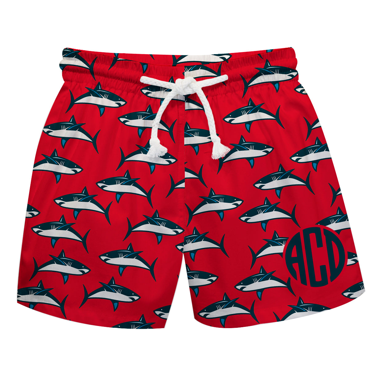 Shark Print Personalized Monogram Red Swimtrunk