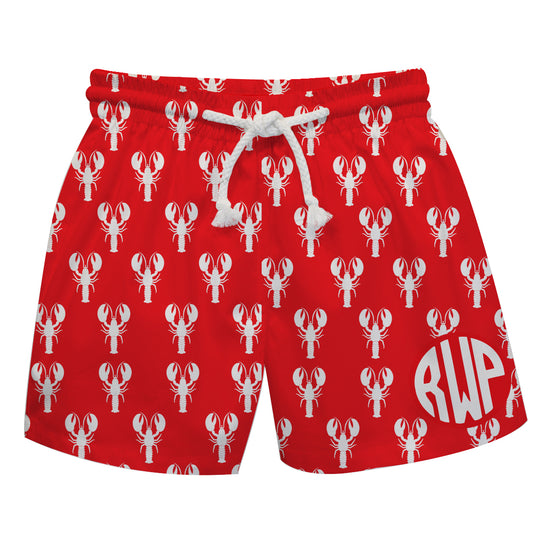 Lobster Print Monogram Red Swimtrunk - Wimziy&Co.