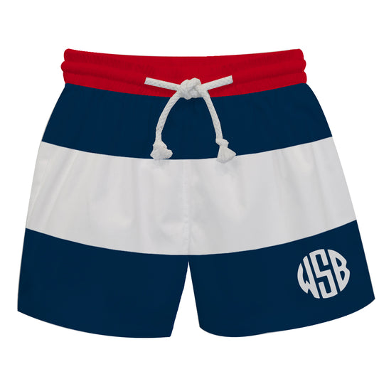 Monogram Navy and White Stripes Swimtrunk - Wimziy&Co.