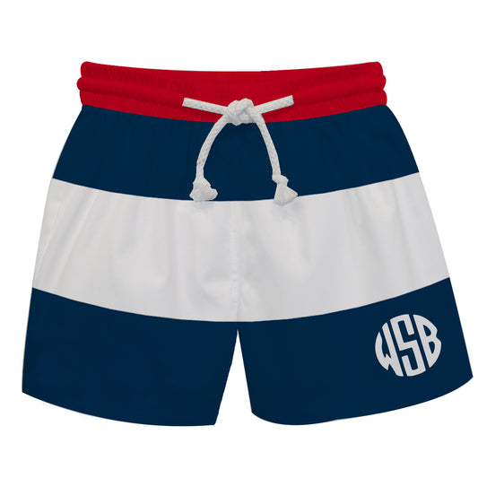 Personalized Monogram Navy and White Stripes Swimtrunk
