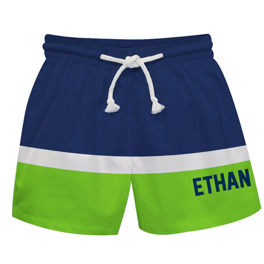 Name Navy And Green Stripe Swimtrunk - Wimziy&Co.