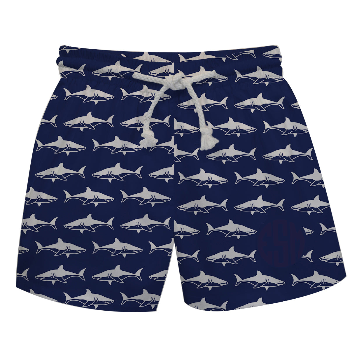 Sharks Print Monogram Navy Swimtrunk - Wimziy&Co.