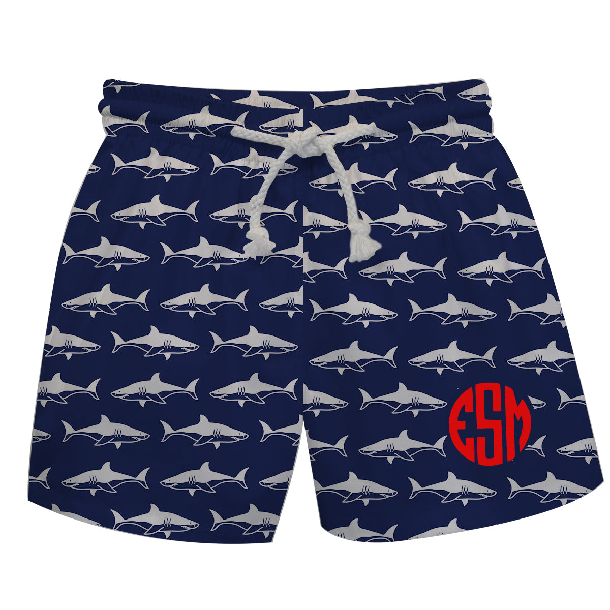 Sharks Print Monogram Navy Swimtrunk - Wimziy&Co.