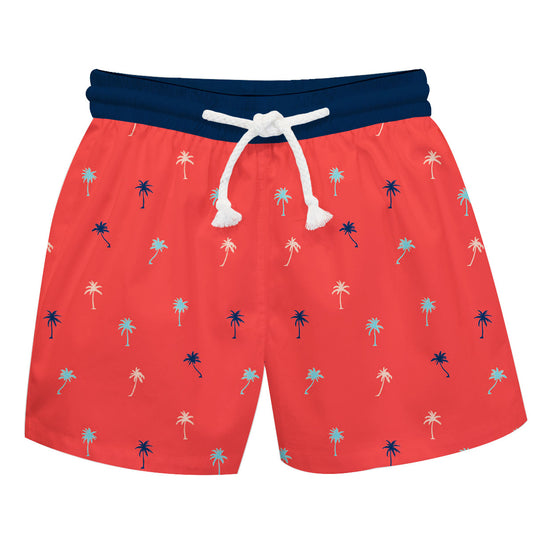 Palms Print Coral Swimtrunk