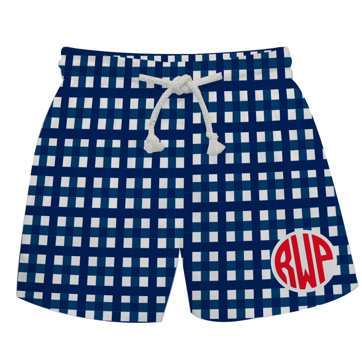 Plaid Monogram Navy Swimtrunk - Wimziy&Co.