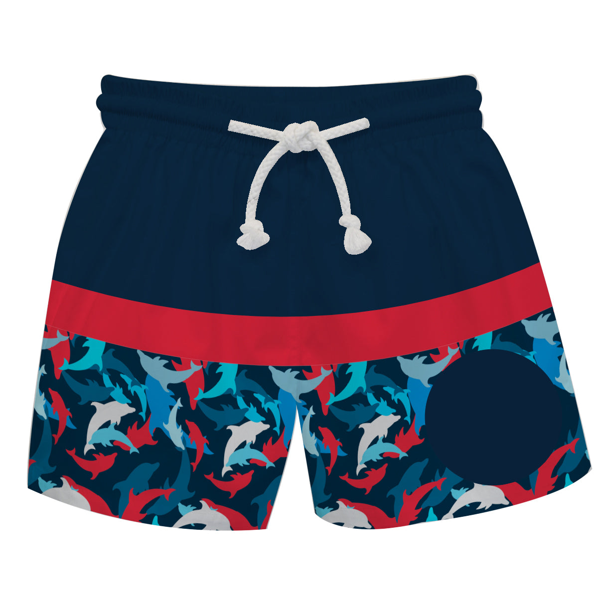Dolphins Print and Stripe Monogram Navy Swimtrunk - Wimziy&Co.