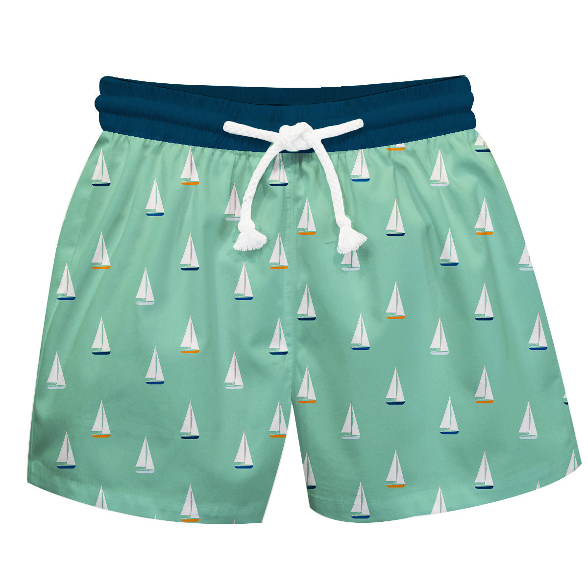 Sailboat Print Green And Navy Swimtrunk