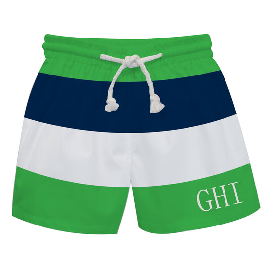 Monogram Green and White Stripes Swimtrunk