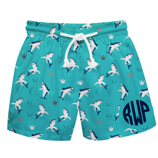 Shark Monogram Aqua Swimtrunk - Wimziy&Co.