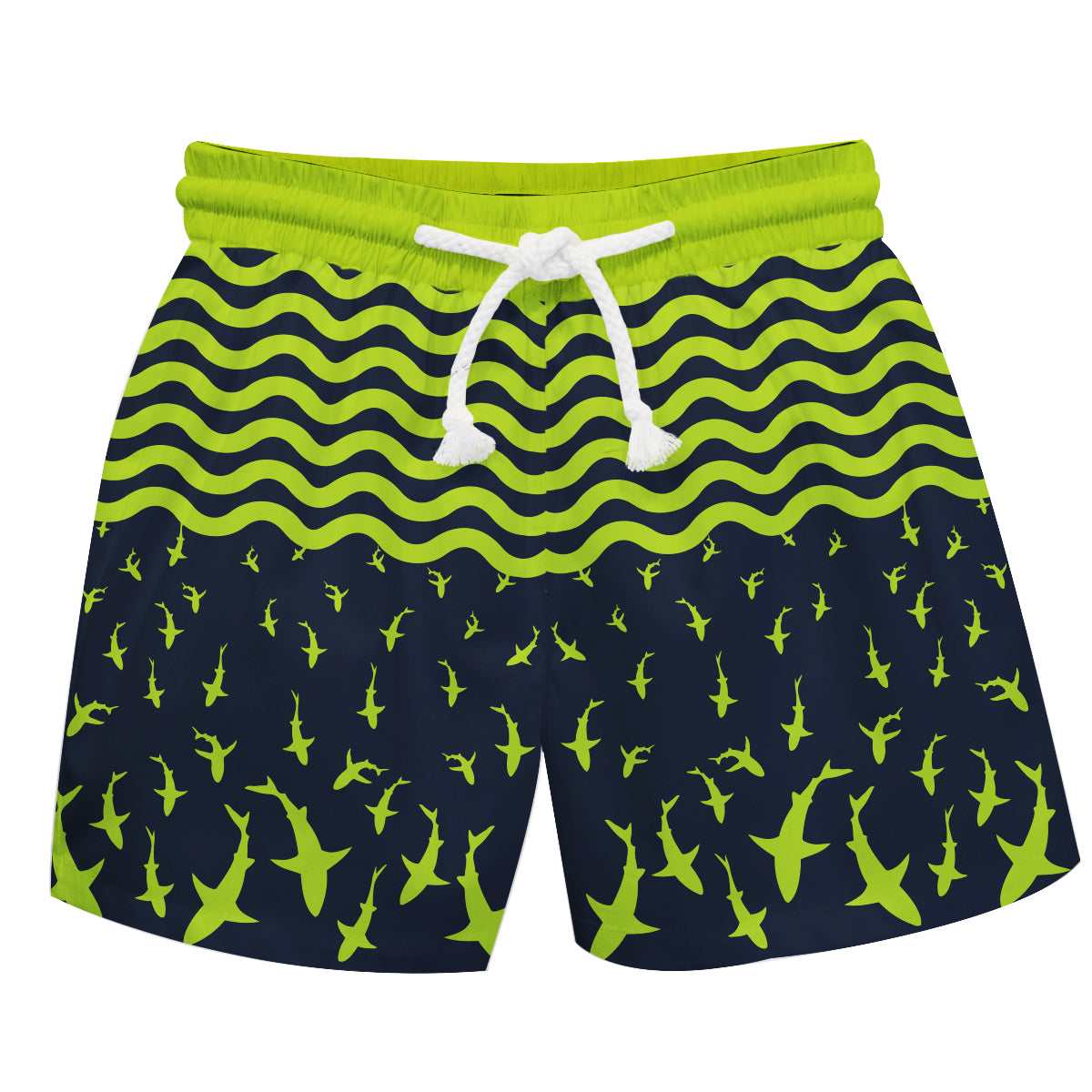 Shark Print Navy and Green Swimtrunk