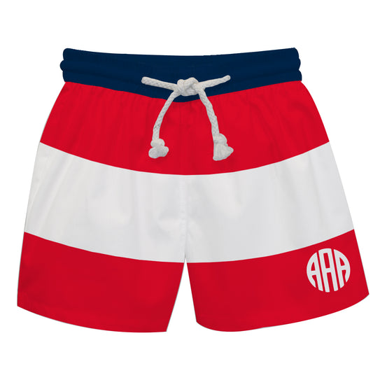 Personalized Monogram Navy Waist Red and White Stripes Swimtrunk - Wimziy&Co.
