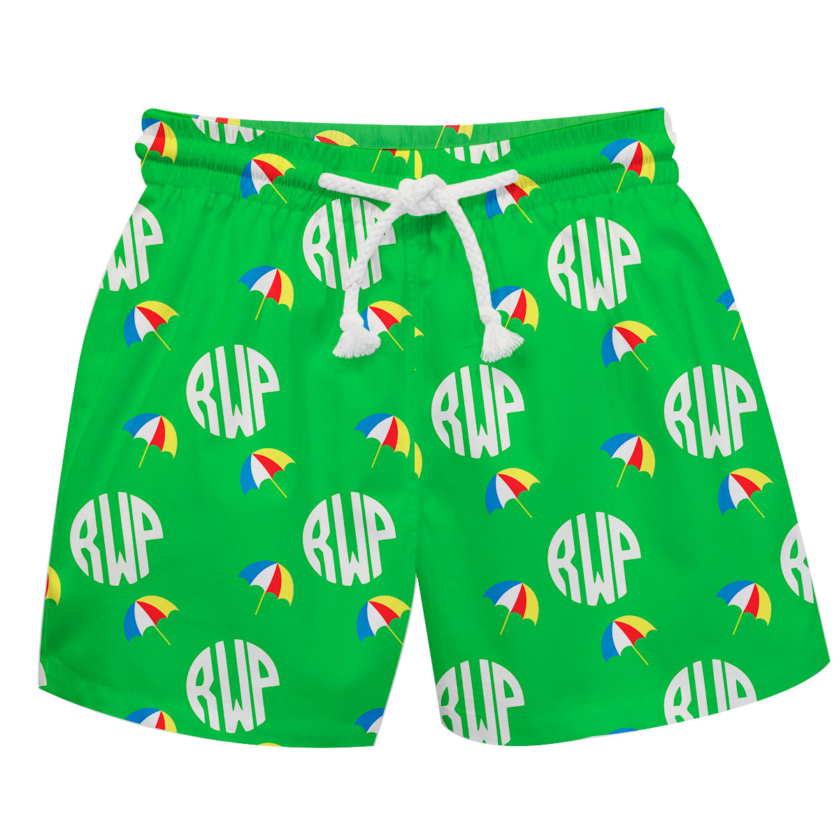 Umbrella and Personalized Monogram Print Green Swimtrunk