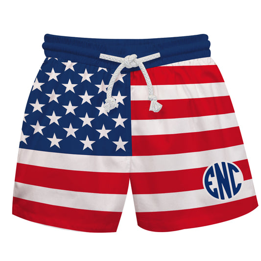 USA Flag Print Personalized Monogram Swimtrunk
