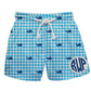 Whale Print Monogram Aqua Check Swimtrunk - Wimziy&Co.