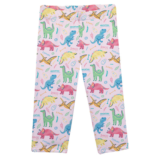 Dinosaurs Print Pink Capri Leggings