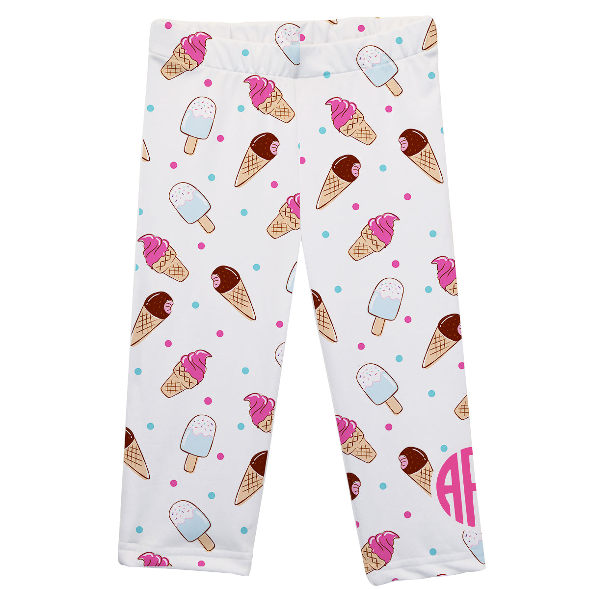 Ice Cream Monogram White Capri Leggings