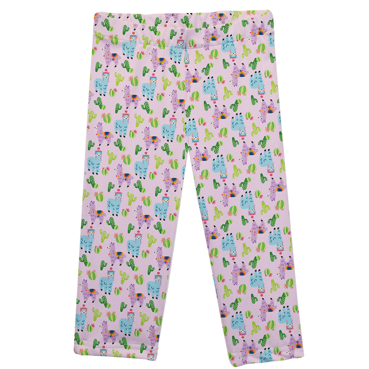 Llamas and Cactus Print Light Pink Capri  Leggings