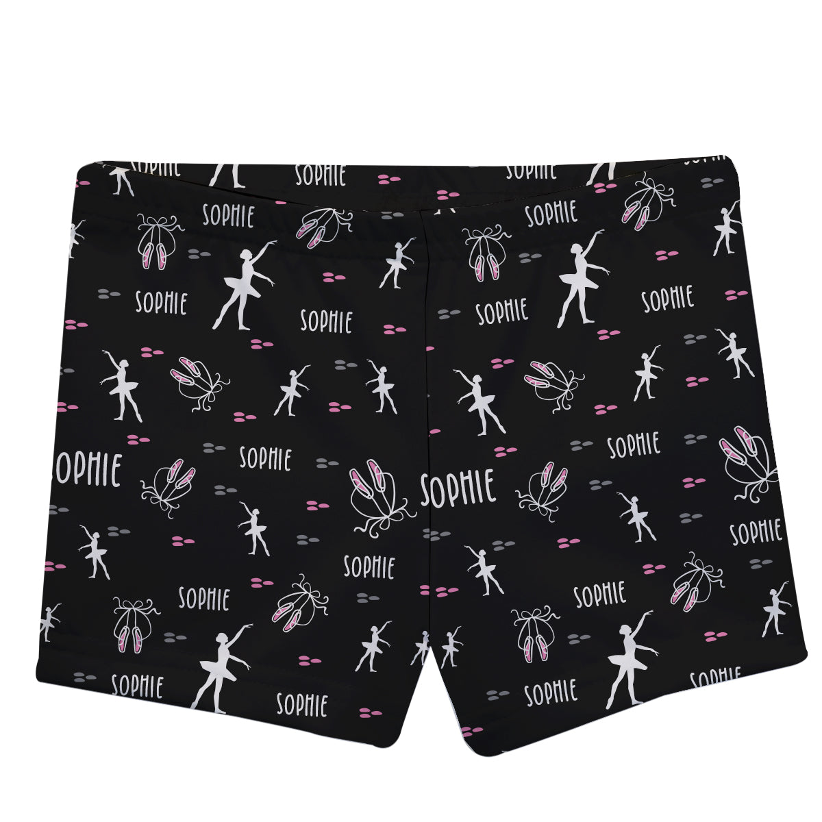 Ballerina and Personalized Name Print Black Shorties