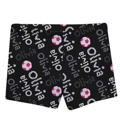 Soccer Ball Name Print Black Shorties - Wimziy&Co.