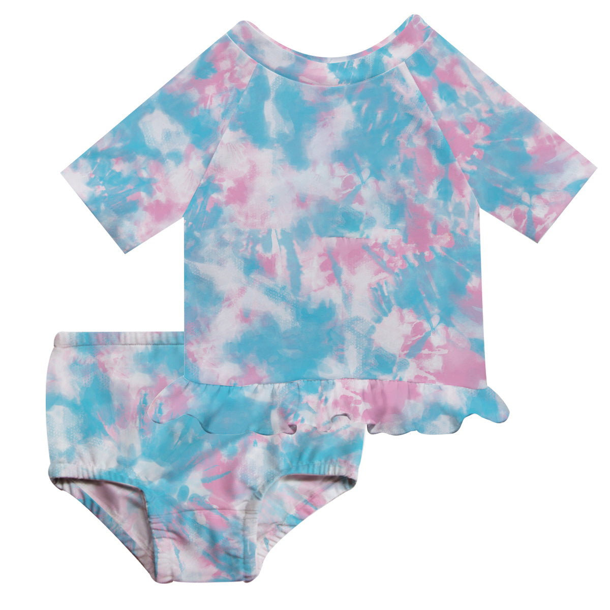 Personalized Monogram White and Pink Tie Dye 2pc Short Sleeve Rash Guard - Wimziy&Co.