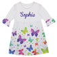 Butterflies Personalized Name White and Purple Watercolor Amy Dress 3/4 Sleeve