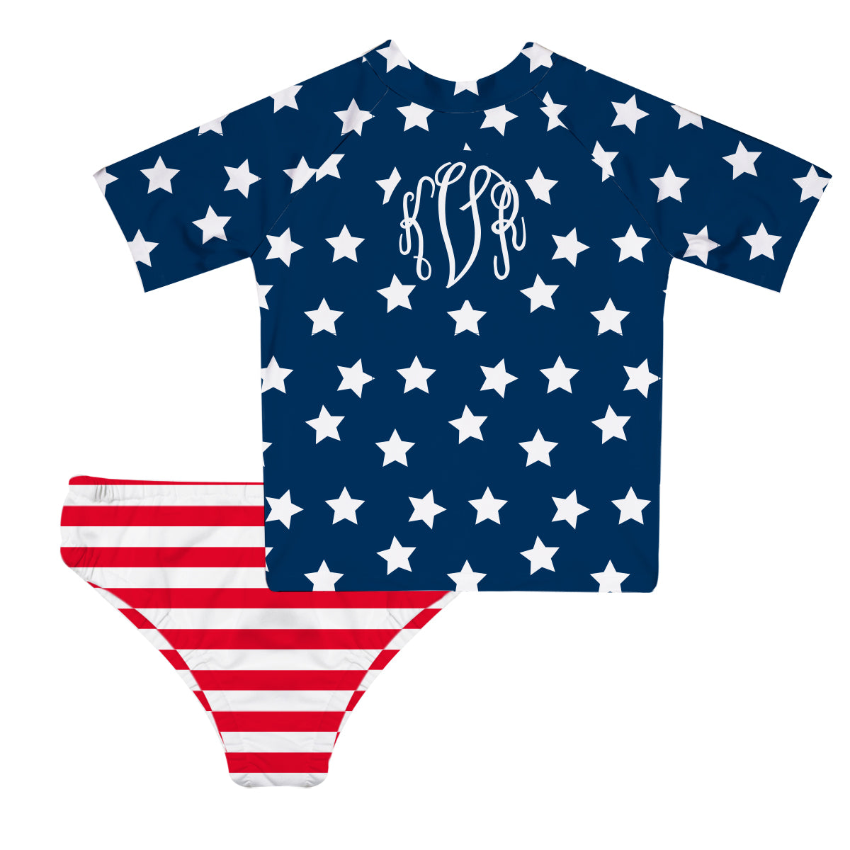 Americana Personalized Monogram Navy and Red 2pc Short Sleeve Rash Guard