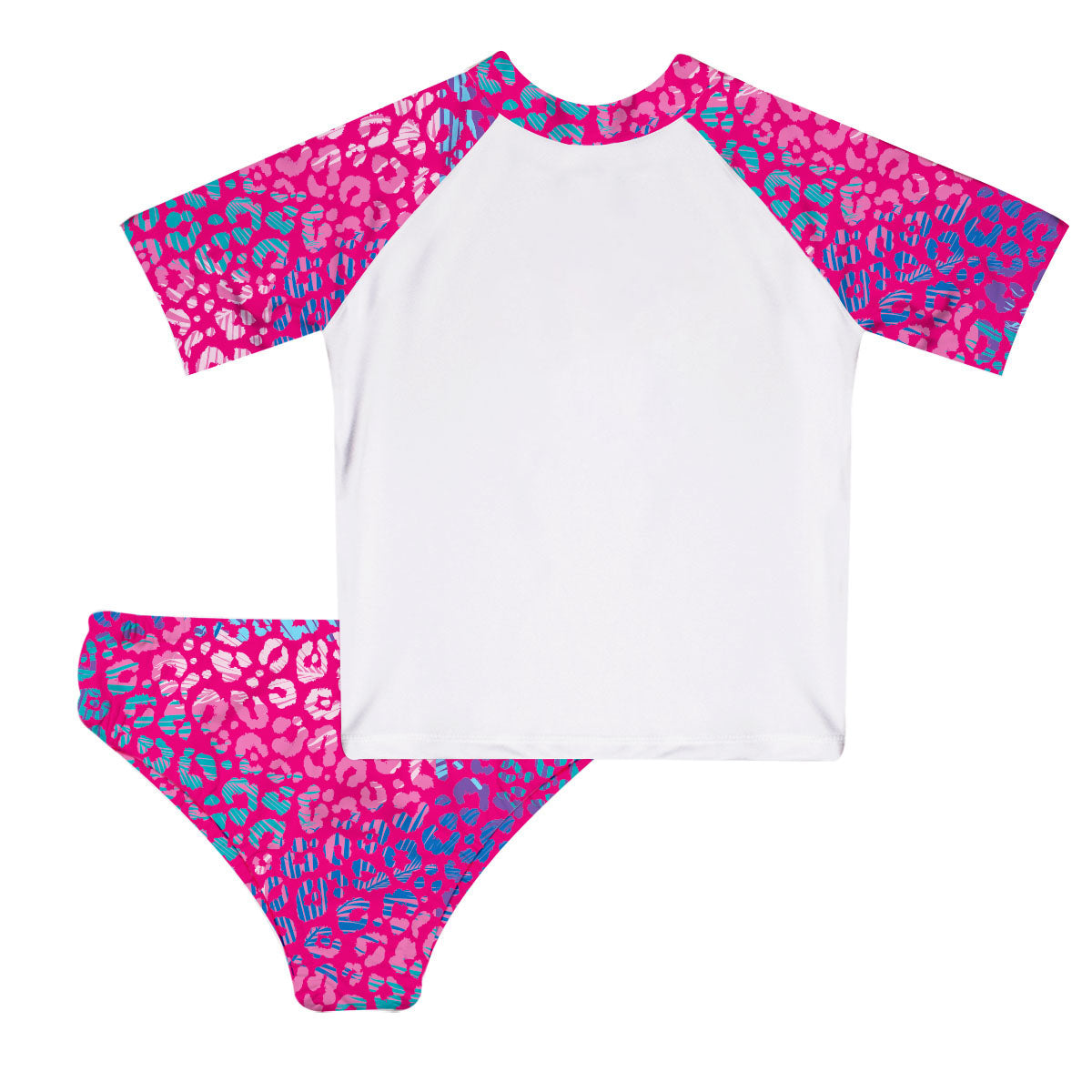 Animal Print Monogram White And Pink 2pc Short Sleeve Rash Guard - Wimziy&Co.
