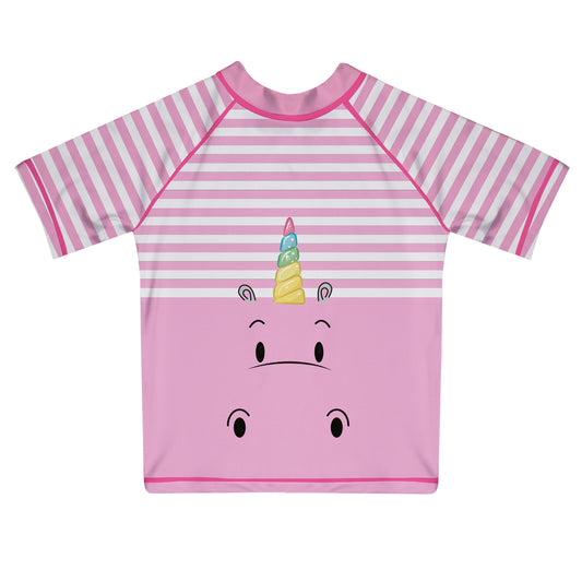 Hippopotamus Pink Short Sleeve Rash Guard