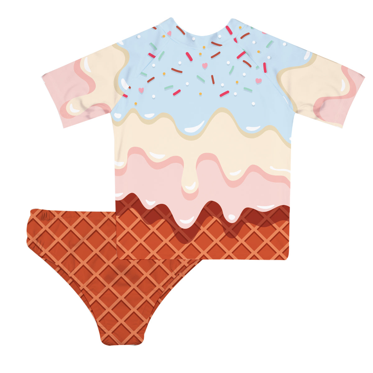 Ice Cream Light Blue and Brown 2pc Short Sleeve Rash Guard