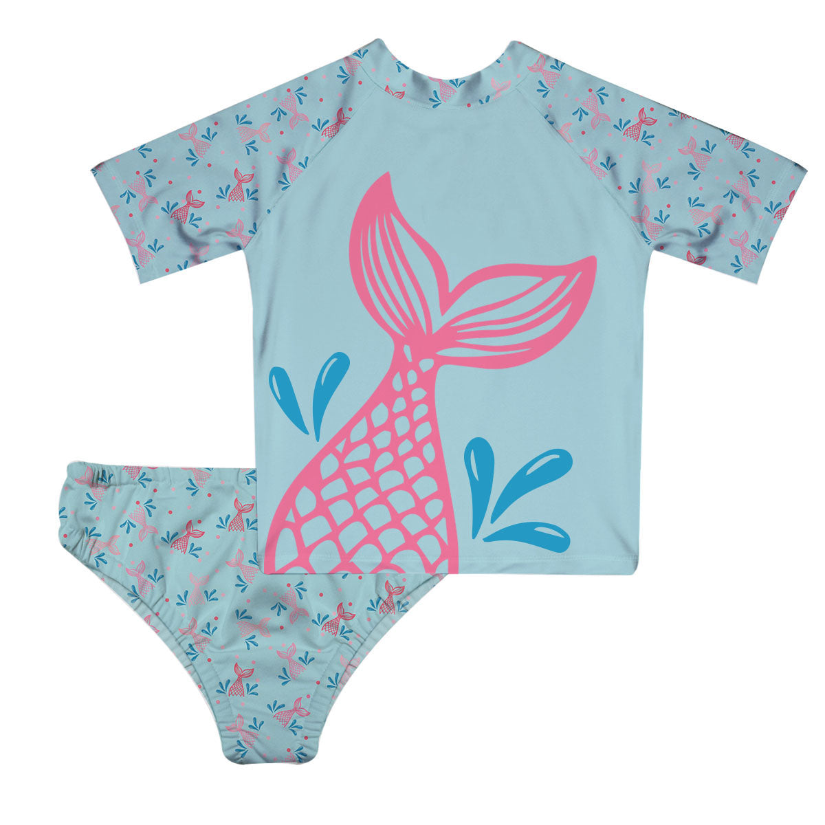 Mermaid Personalized Monogram Light Blue 2pc Short Sleeve Rash Guard - Wimziy&Co.