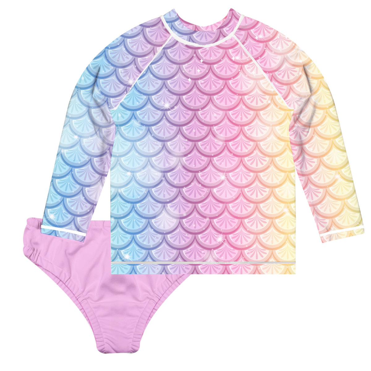 Mermaid Pink and Yellow 2pc Long Sleeve Rash Guard