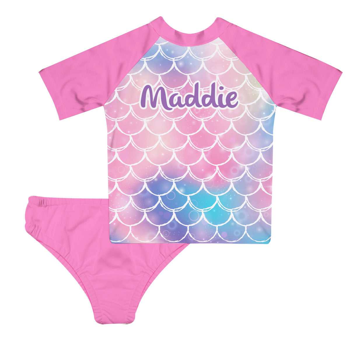 Memaid Name Pink 2pc Short Sleeve Rash Guard - Wimziy&Co.