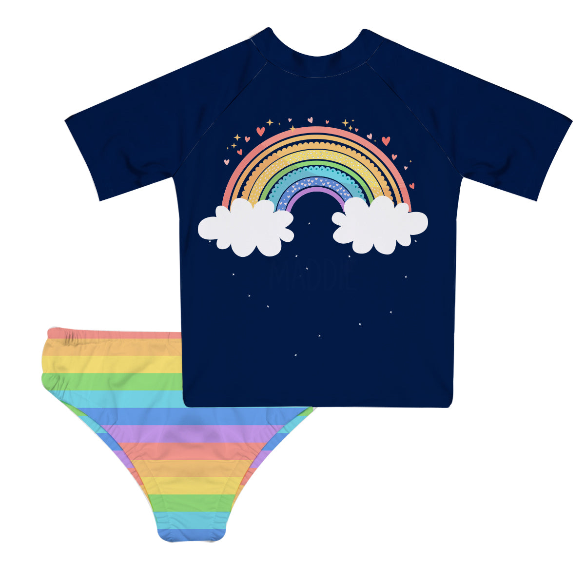 Rainbow Personalized Name Colors 2pc Short Sleeve Rash Guard - Wimziy&Co.