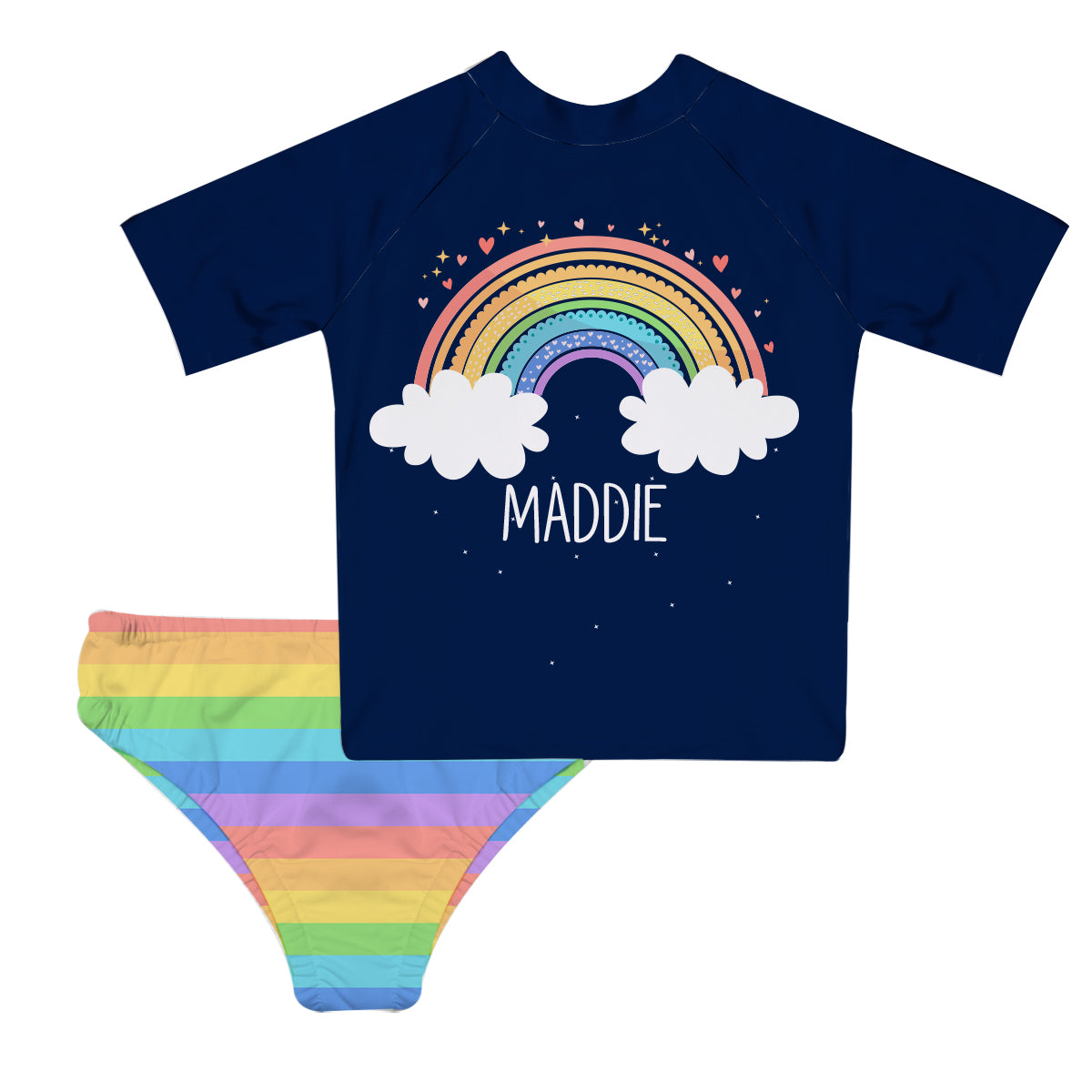 Rainbow Personalized Name Colors 2pc Short Sleeve Rash Guard