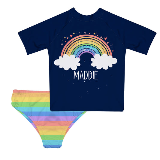 Rainbow Personalized Name Colors 2pc Short Sleeve Rash Guard