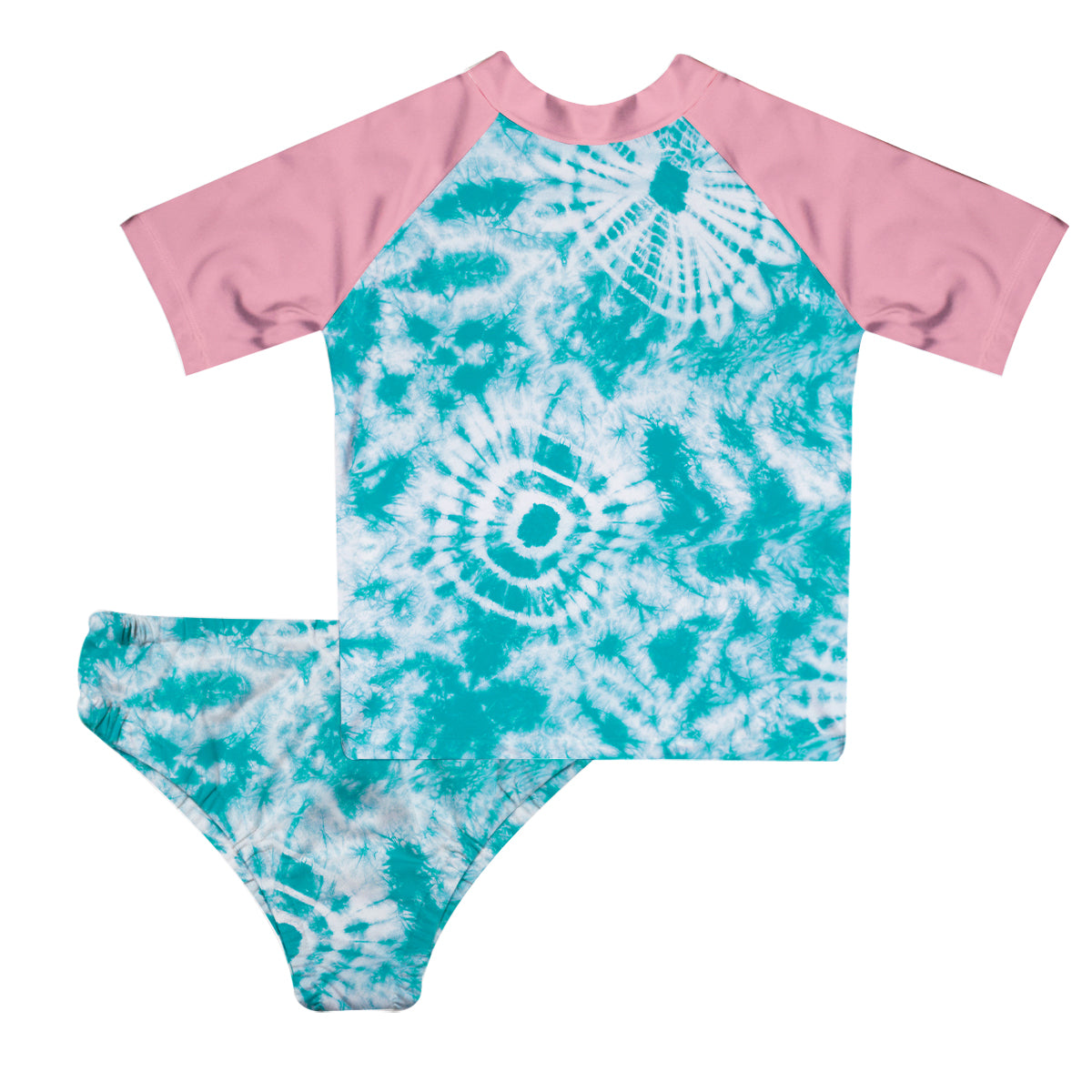 Tie Dye Aqua and Pink 2pc Short Sleeve Rash Guard