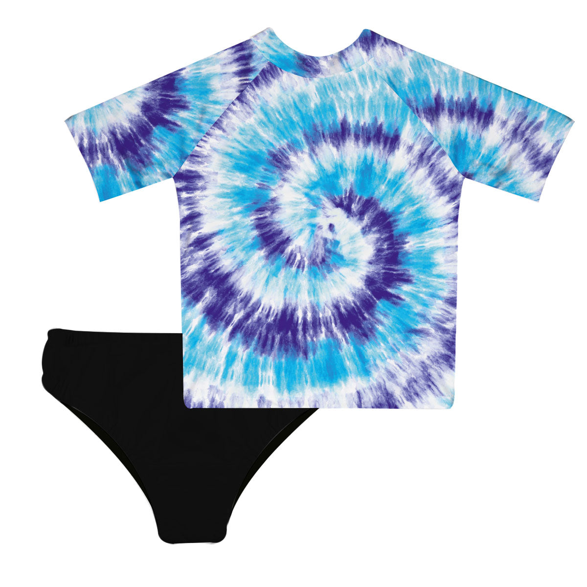 Tie Dye Blue and Purple 2pc Short Sleeve Rash Guard