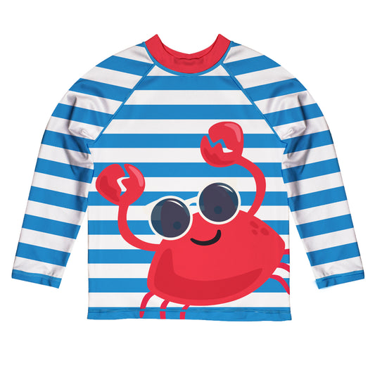 Crab Royal and White Stripes Long Sleeve Rash Guard