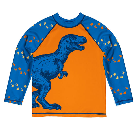 Dinosaur Orange and Royal Long Sleeve Rash Guard