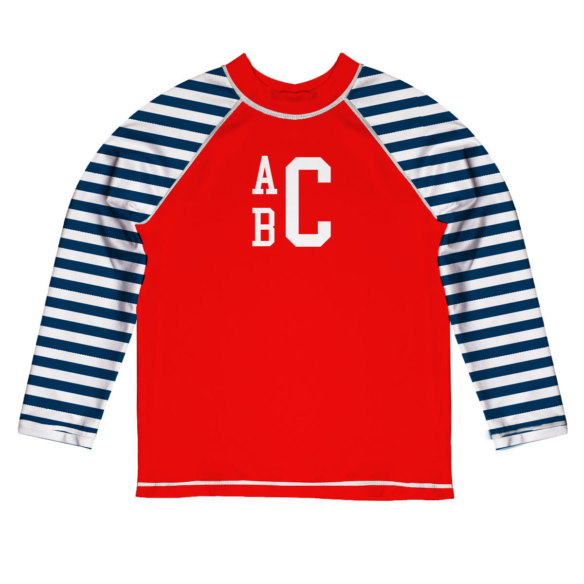 Monogram Red Navy And White Long Sleeve Rash Guard - Wimziy&Co.