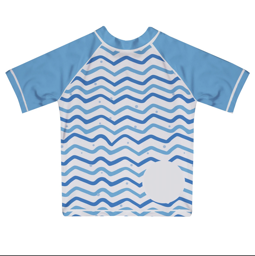 Monogram White and Light Blue  Short Sleeve Rash Guard - Wimziy&Co.