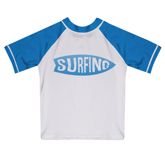 Surfing White and Royal Short Sleeve Rash Guard