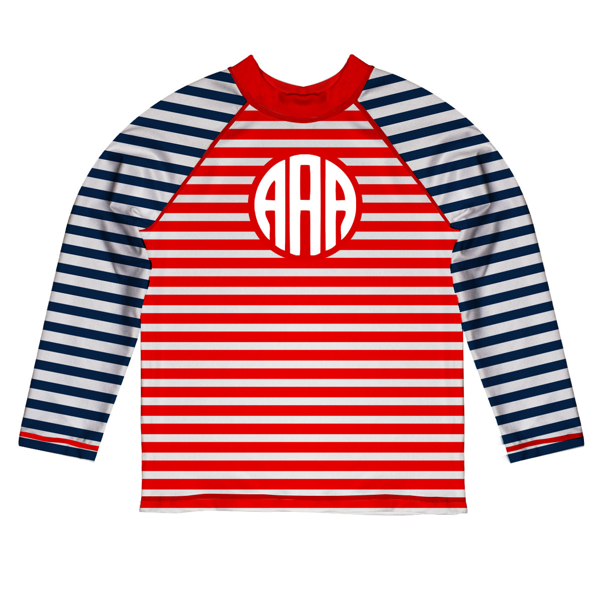 Stripes Personalized Monogram Red And Navy Long Sleeve Rash Guard