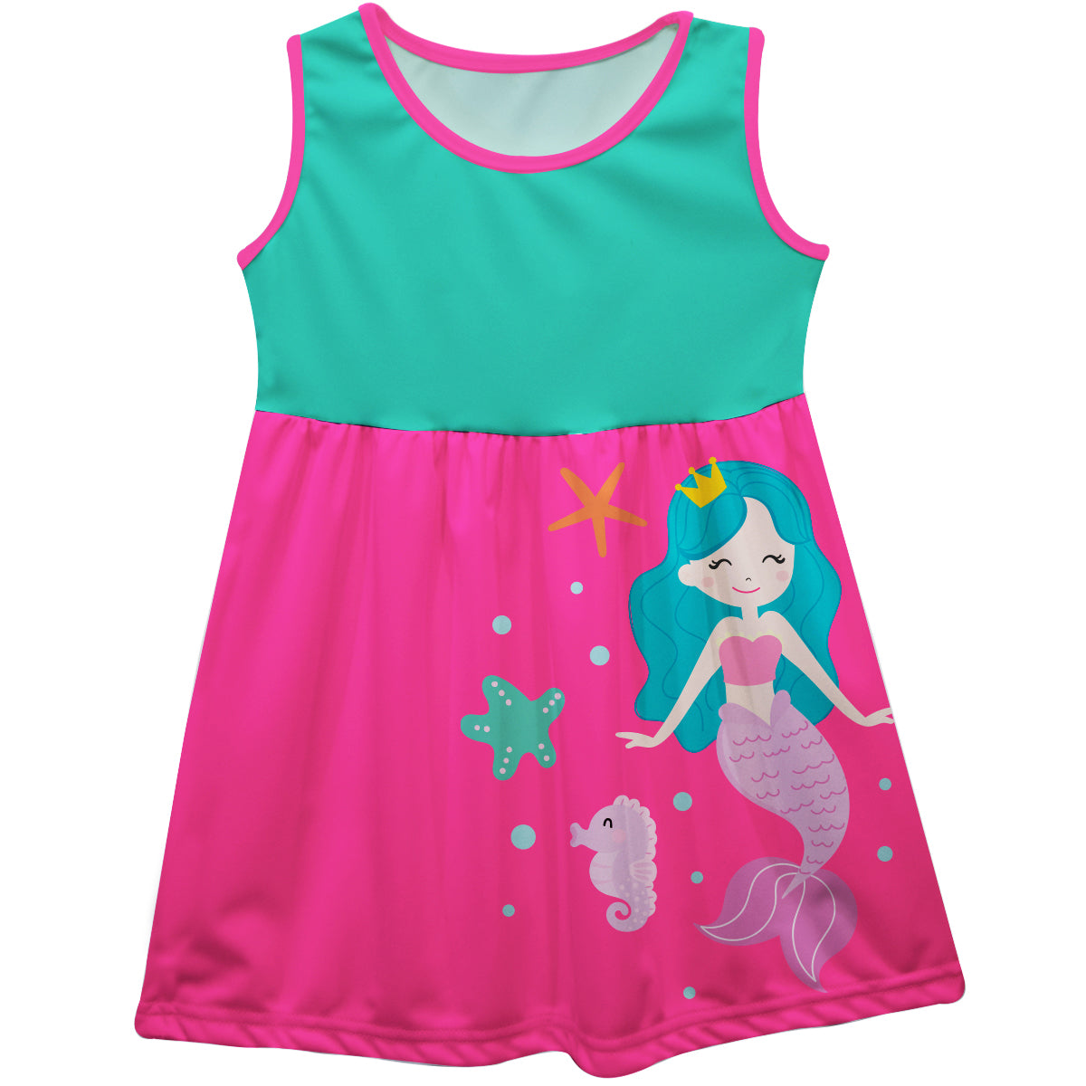 Mermaid Personalized Name Hot Pink Tand  Aqua Tank Dress - Wimziy&Co.