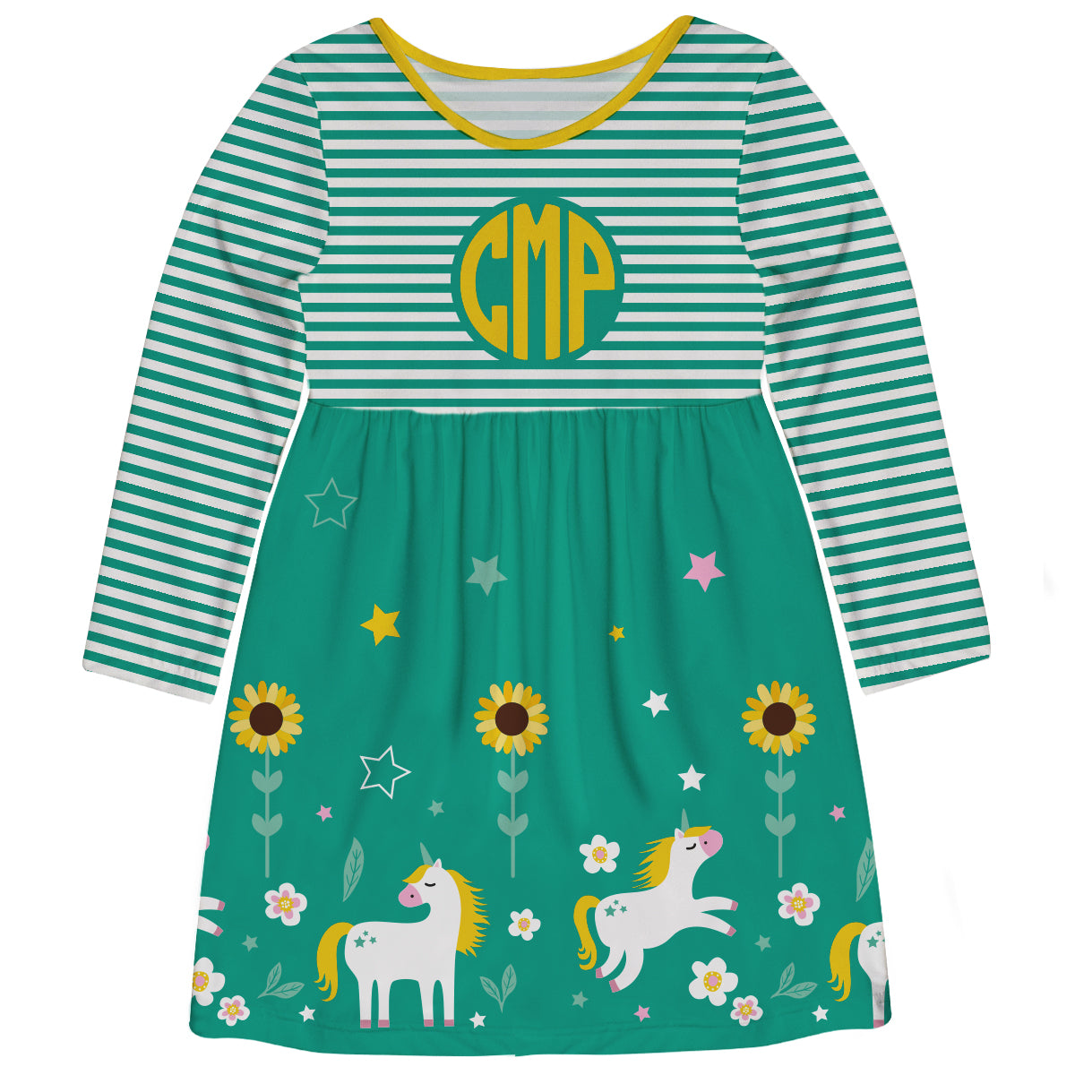 Unicorn Personalized Monogram Turquoise Long Sleeve Tank Dress
